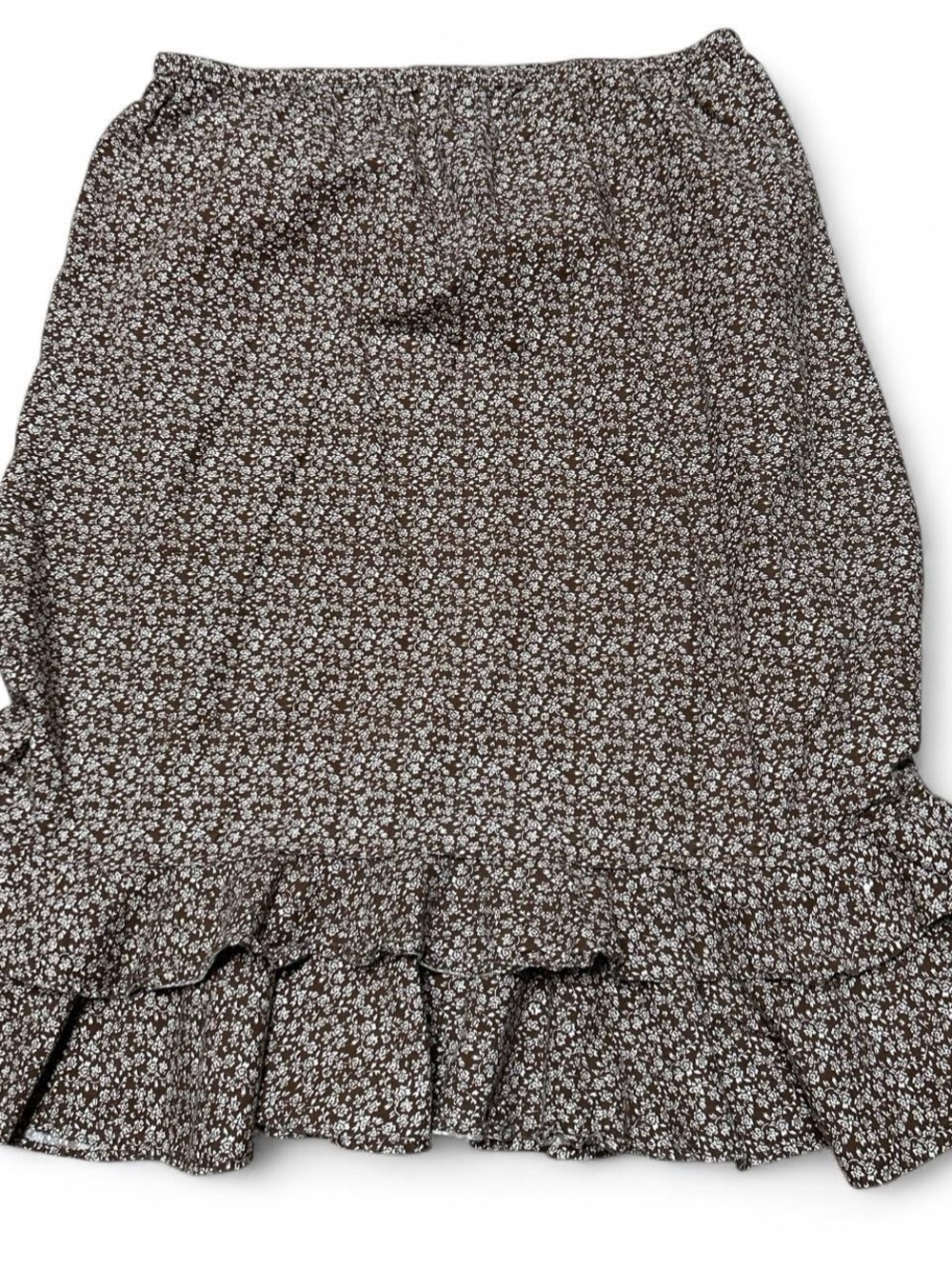 Orvis Brown Floral Midi Skirt with Ruffle Hem